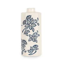 Blue Floral Ceramic Cylinder Vase