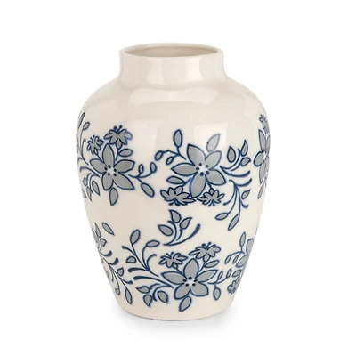 Blue Floral Tapered Ceramic Vase