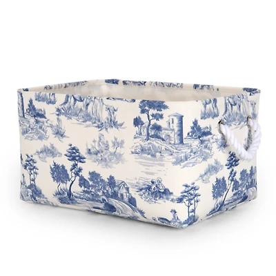 Large Blue Toile Rope Handle Basket