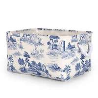 Large Blue Toile Rope Handle Basket