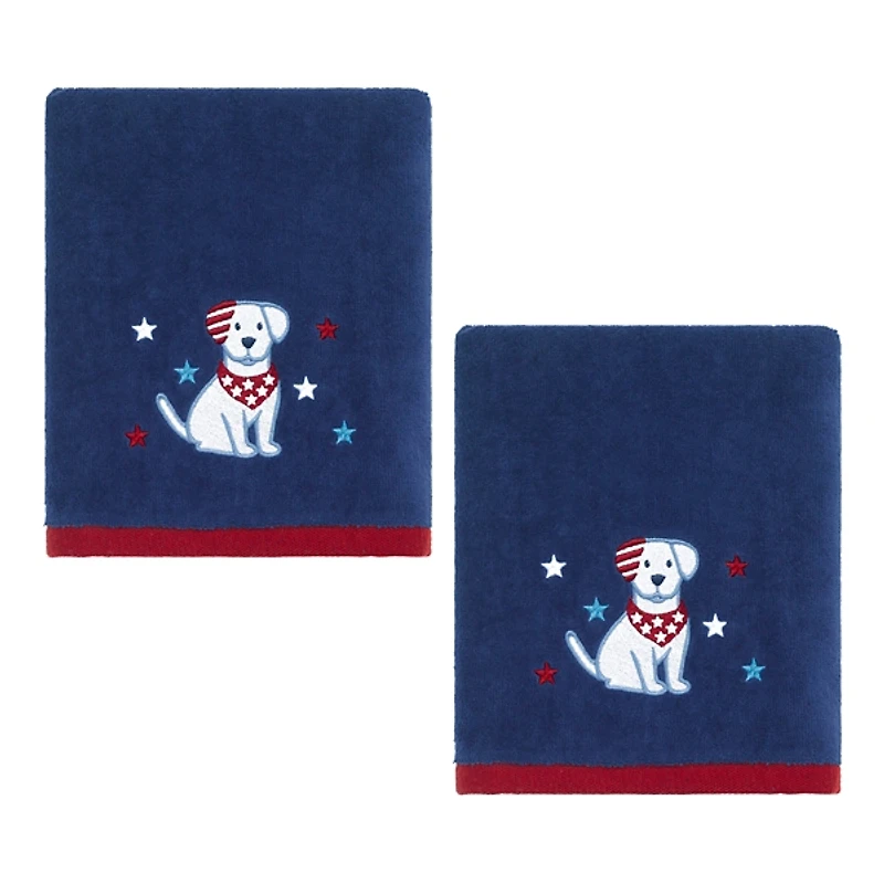 Patriotic Dogs and Stars Hand Towels, Set of 2