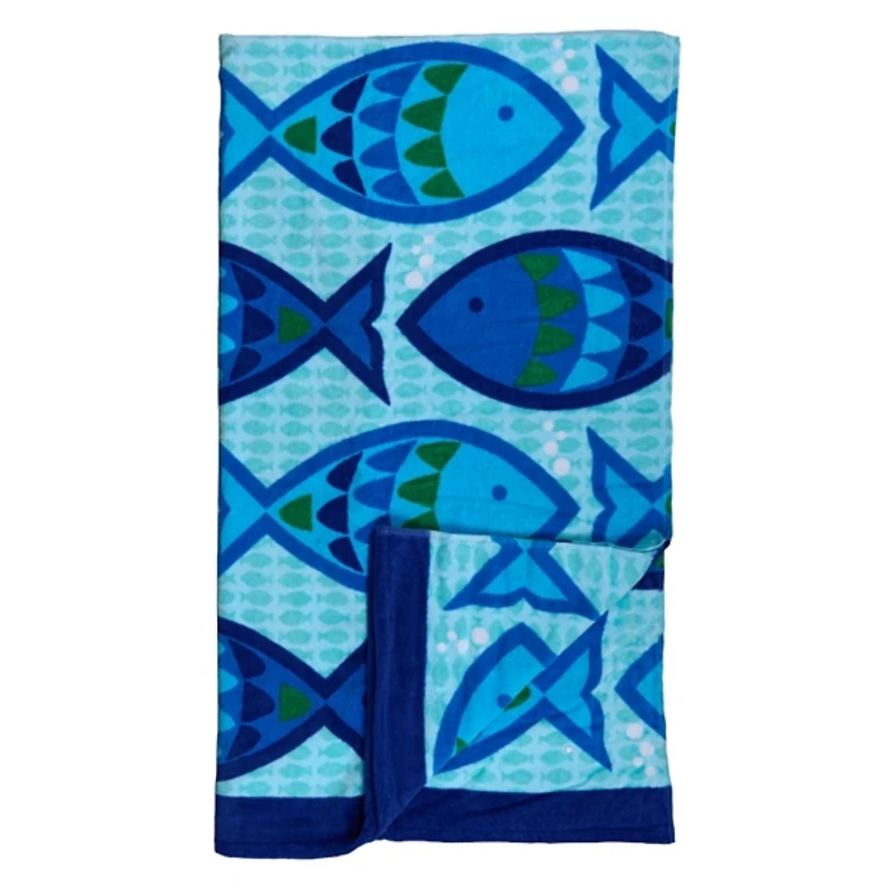 Blue Swimming Fish Beach Towel