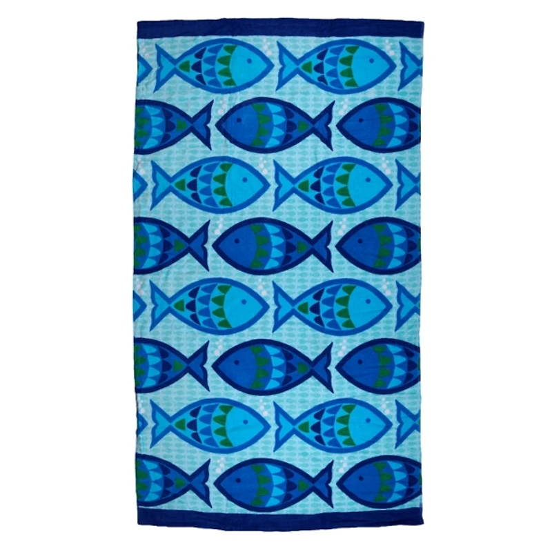 Blue Swimming Fish Beach Towel