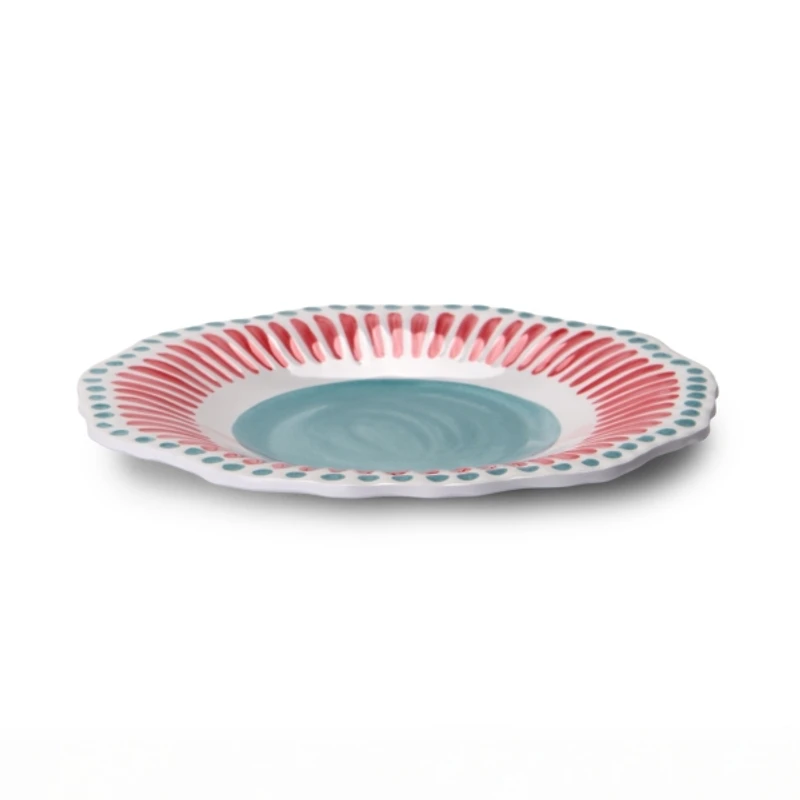 Aqua and Pink Dotted Melamine Salad Plate