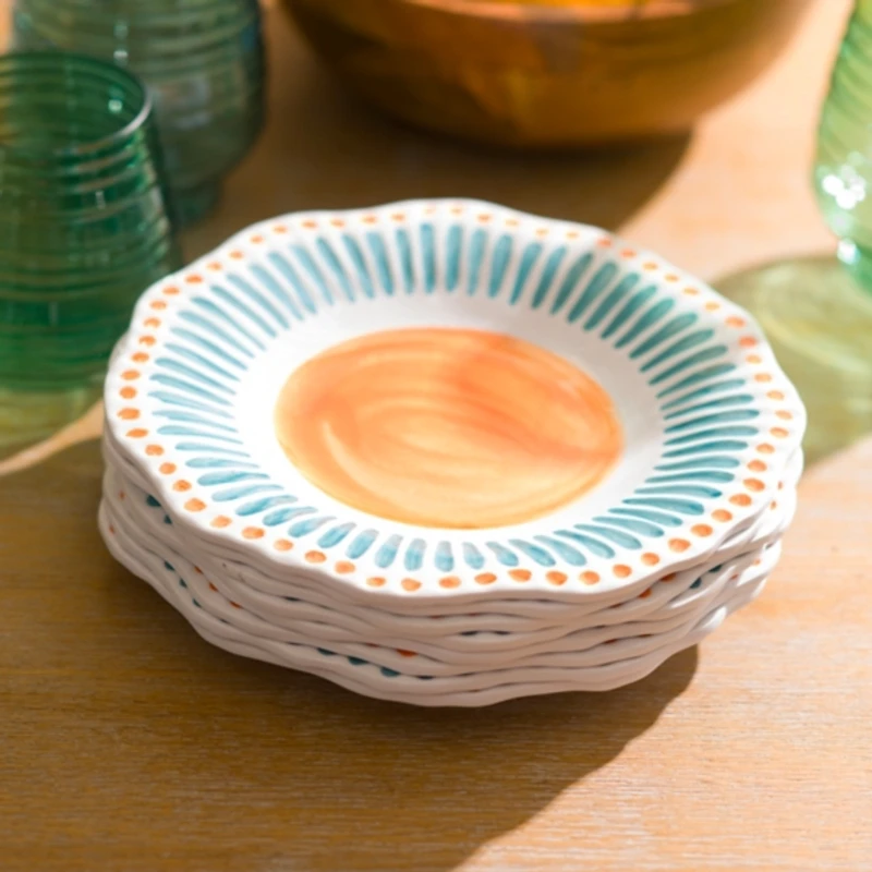 Orange and Aqua Dotted Melamine Salad Plate