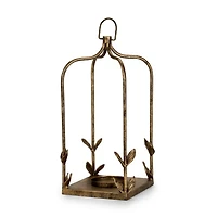 Gold Metal Leaves Lantern, 16 in.