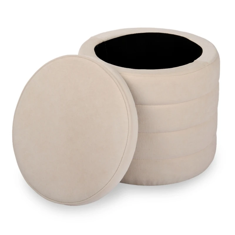Round Ivory Channeled Storage Ottoman
