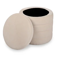 Round Ivory Channeled Storage Ottoman