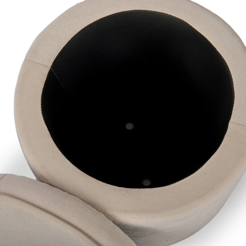 Round Ivory Channeled Storage Ottoman
