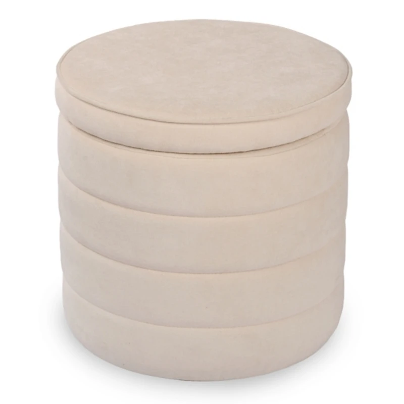 Round Ivory Channeled Storage Ottoman