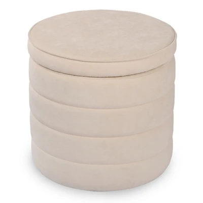 Round Ivory Channeled Storage Ottoman