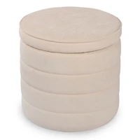 Round Ivory Channeled Storage Ottoman