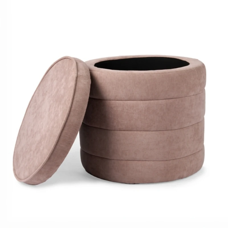 Round Pink Channeled Storage Ottoman