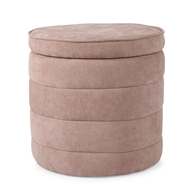 Round Pink Channeled Storage Ottoman