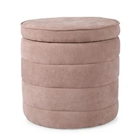 Round Pink Channeled Storage Ottoman