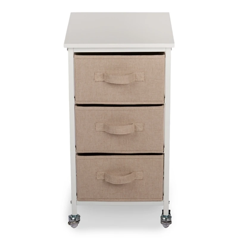 Rolling Cart with Tan Fabric Drawers