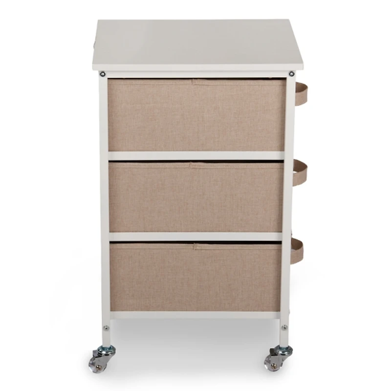 Rolling Cart with Tan Fabric Drawers