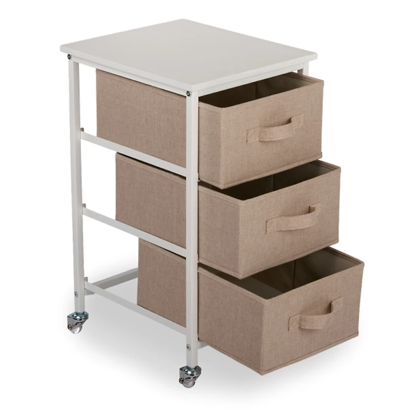 Rolling Cart with Tan Fabric Drawers