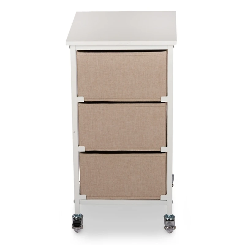 Rolling Cart with Tan Fabric Drawers