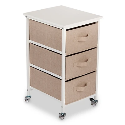 Rolling Cart with Tan Fabric Drawers
