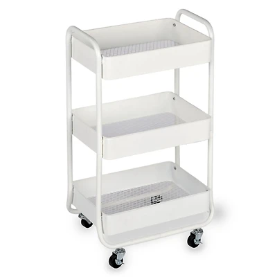 White Metal 3-Tier Rolling Cart