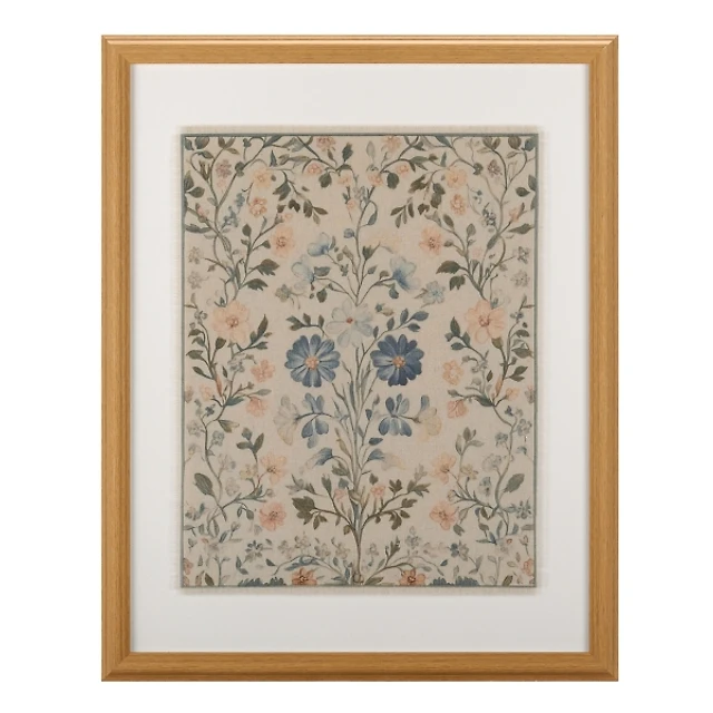 Blue Floral Tapestry Framed Art Print