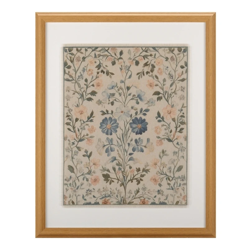 Blue Floral Tapestry Framed Art Print