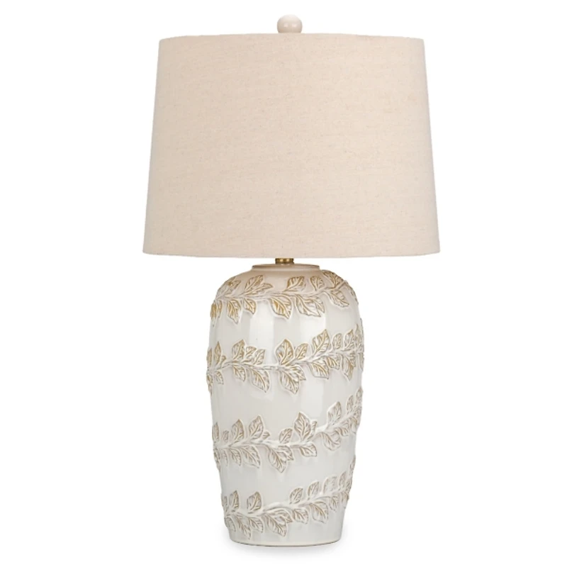 White Embossed Vine Ceramic Table Lamp