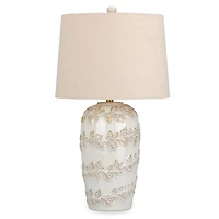 White Embossed Vine Ceramic Table Lamp