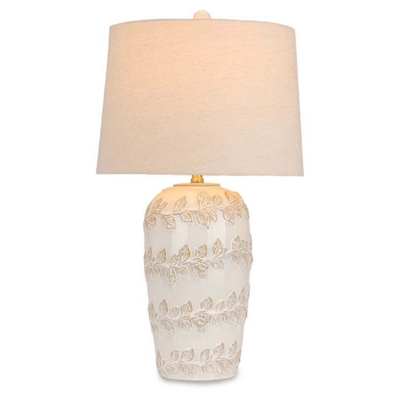 White Embossed Vine Ceramic Table Lamp