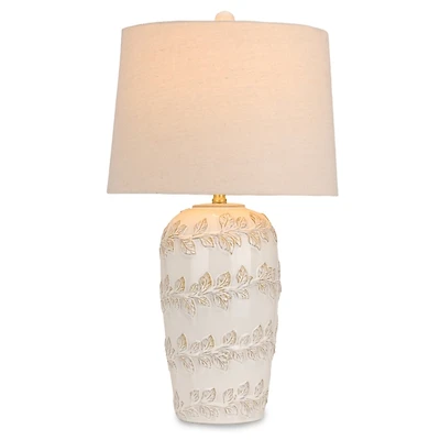 White Embossed Vine Ceramic Table Lamp