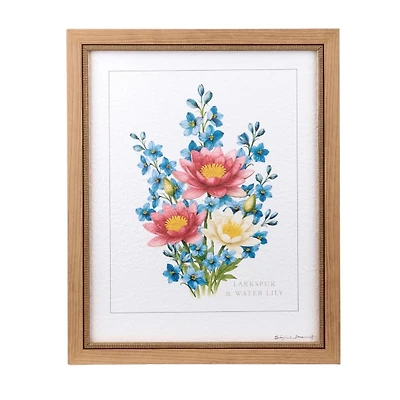 July Waterlily and Larkspur Framed Art Print