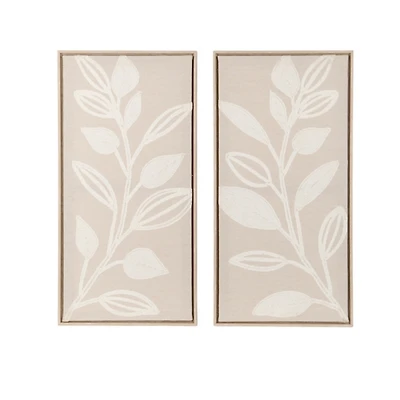 Embroidered Leaf Framed Canvas Prints, Set of 2