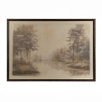 Green Foggy Forest Framed Art Print