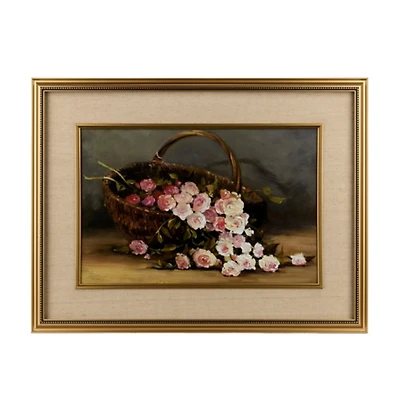 Pink Floral Picnic Basket Framed Art Print