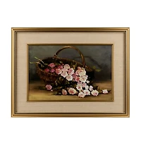 Pink Floral Picnic Basket Framed Art Print
