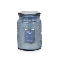 Blue Floral Silk 2-Wick Embossed Jar Candle
