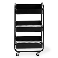 Black Metal 3-Tier Rolling Cart