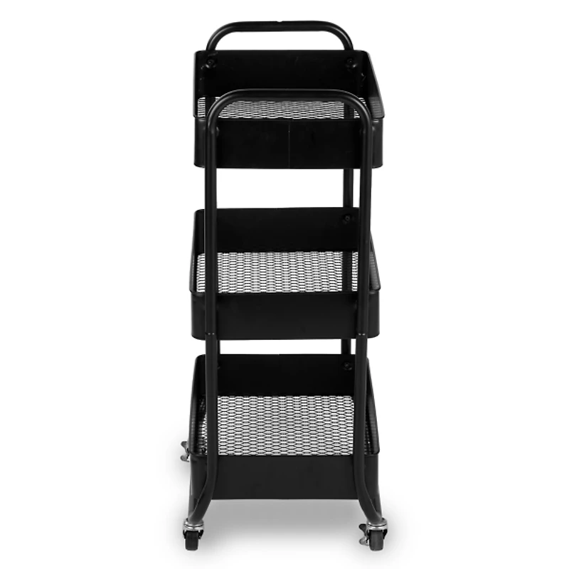 Black Metal 3-Tier Rolling Cart