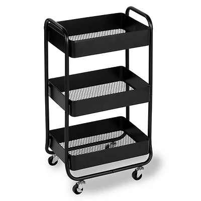 Black Metal 3-Tier Rolling Cart