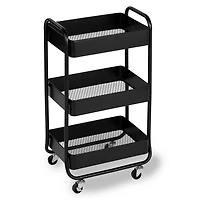Black Metal 3-Tier Rolling Cart