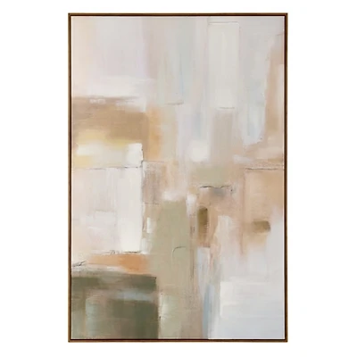 Neutral Green Brushstrokes Framed Canvas Art Print