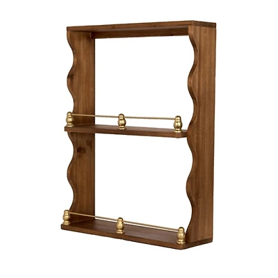 Scalloped Wood Wall Shelf with Gold Details