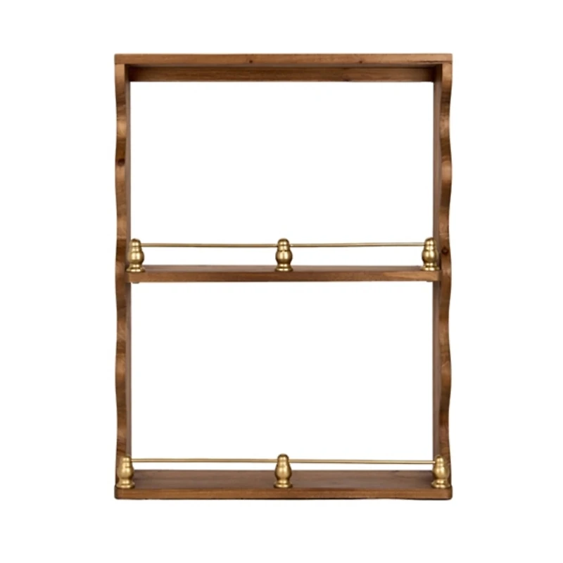 Scalloped Wood Wall Shelf with Gold Details