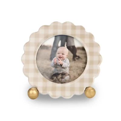 Tan Gingham Round Scalloped Picture Frame