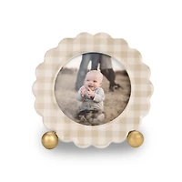 Tan Gingham Round Scalloped Picture Frame