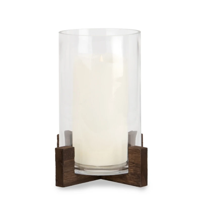 Dark Wood Base Hurricane, 10 in.