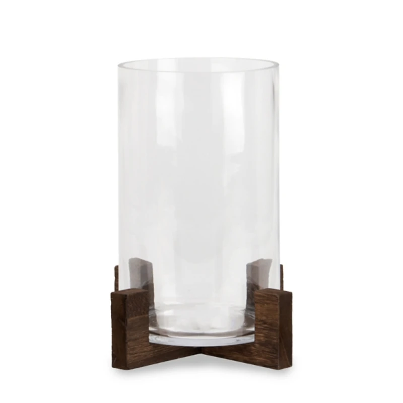 Dark Wood Base Hurricane, 10 in.