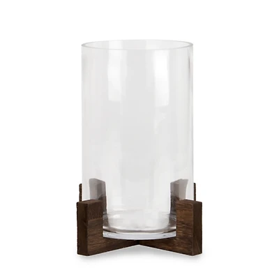 Dark Wood Base Hurricane, 10 in.