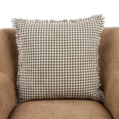 Green Gingham Fringe Pillow